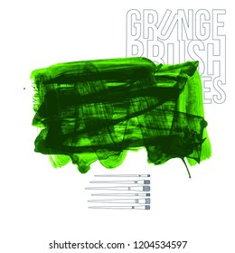 Green brush stroke and texture. Grunge vector abstract hand - painted element. Underline and border design.