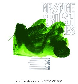 Green brush stroke and texture. Grunge vector abstract hand - painted element. Underline and border design.