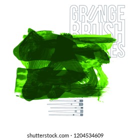 Green brush stroke and texture. Grunge vector abstract hand - painted element. Underline and border design.
