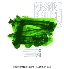 Green brush stroke and texture. Grunge vector abstract hand - painted element. Underline and border design.
