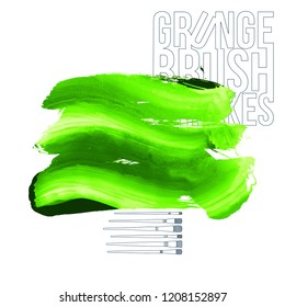 Green brush stroke and texture. Grunge vector abstract hand - painted element. Underline and border design.