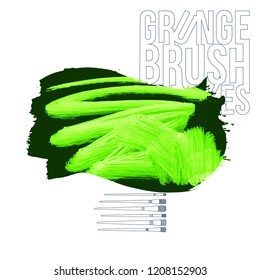 Green brush stroke and texture. Grunge vector abstract hand - painted element. Underline and border design.