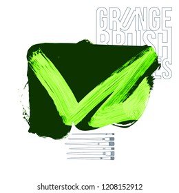 Green brush stroke and texture. Grunge vector abstract hand - painted element. Underline and border design.