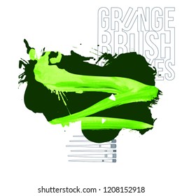 Green brush stroke and texture. Grunge vector abstract hand - painted element. Underline and border design.