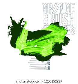 Green brush stroke and texture. Grunge vector abstract hand - painted element. Underline and border design.