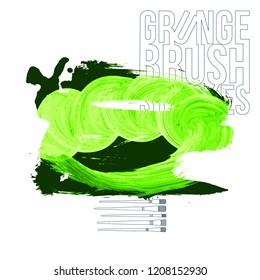 Green brush stroke and texture. Grunge vector abstract hand - painted element. Underline and border design.