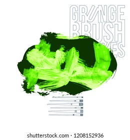 Green brush stroke and texture. Grunge vector abstract hand - painted element. Underline and border design.