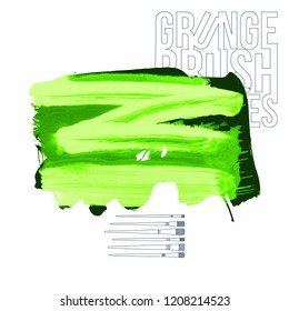 Green brush stroke and texture. Grunge vector abstract hand - painted element. Underline and border design.