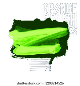 Green brush stroke and texture. Grunge vector abstract hand - painted element. Underline and border design.
