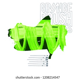 Green brush stroke and texture. Grunge vector abstract hand - painted element. Underline and border design.
