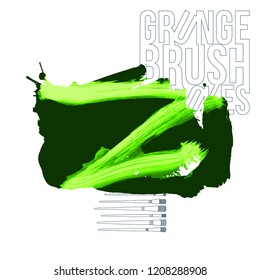 Green brush stroke and texture. Grunge vector abstract hand - painted element. Underline and border design.