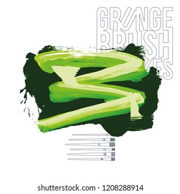 Green brush stroke and texture. Grunge vector abstract hand - painted element. Underline and border design.