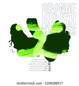 Green brush stroke and texture. Grunge vector abstract hand - painted element. Underline and border design.