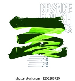 Green brush stroke and texture. Grunge vector abstract hand - painted element. Underline and border design.