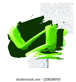 Green brush stroke and texture. Grunge vector abstract hand - painted element. Underline and border design.