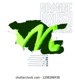 Green brush stroke and texture. Grunge vector abstract hand - painted element. Underline and border design.