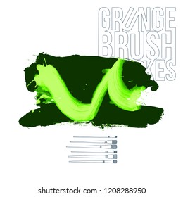 Green brush stroke and texture. Grunge vector abstract hand - painted element. Underline and border design.