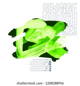 Green brush stroke and texture. Grunge vector abstract hand - painted element. Underline and border design.