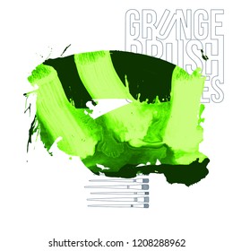 Green brush stroke and texture. Grunge vector abstract hand - painted element. Underline and border design.