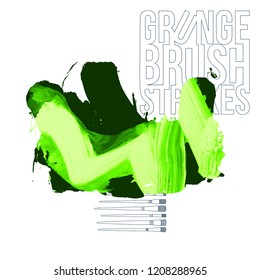 Green brush stroke and texture. Grunge vector abstract hand - painted element. Underline and border design.