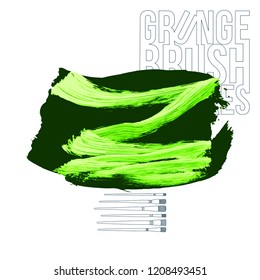 Green brush stroke and texture. Grunge vector abstract hand - painted element. Underline and border design.