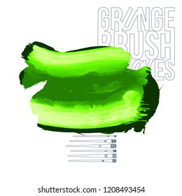 Green brush stroke and texture. Grunge vector abstract hand - painted element. Underline and border design.