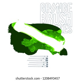 Green brush stroke and texture. Grunge vector abstract hand - painted element. Underline and border design.