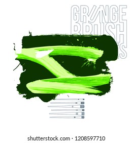 Green brush stroke and texture. Grunge vector abstract hand - painted element. Underline and border design.