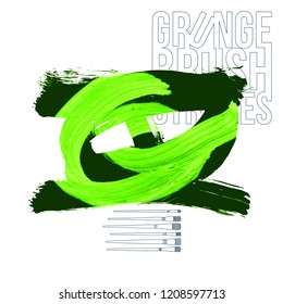 Green brush stroke and texture. Grunge vector abstract hand - painted element. Underline and border design.