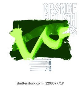 Green brush stroke and texture. Grunge vector abstract hand - painted element. Underline and border design.