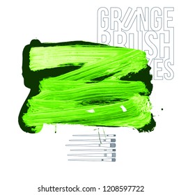 Green brush stroke and texture. Grunge vector abstract hand - painted element. Underline and border design.