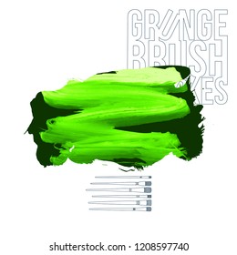Green brush stroke and texture. Grunge vector abstract hand - painted element. Underline and border design.