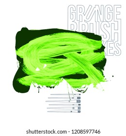 Green brush stroke and texture. Grunge vector abstract hand - painted element. Underline and border design.