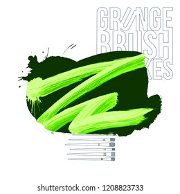 Green brush stroke and texture. Grunge vector abstract hand - painted element. Underline and border design.