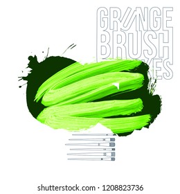 Green brush stroke and texture. Grunge vector abstract hand - painted element. Underline and border design.