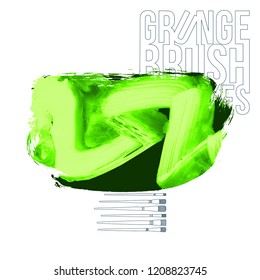 Green brush stroke and texture. Grunge vector abstract hand - painted element. Underline and border design.