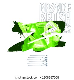 Green brush stroke and texture. Grunge vector abstract hand - painted element. Underline and border design.