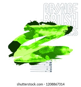 Green brush stroke and texture. Grunge vector abstract hand - painted element. Underline and border design.