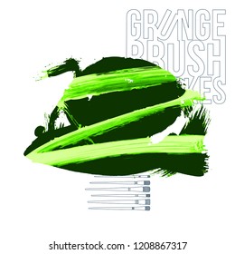 Green brush stroke and texture. Grunge vector abstract hand - painted element. Underline and border design.