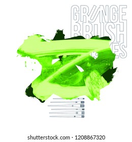 Green brush stroke and texture. Grunge vector abstract hand - painted element. Underline and border design.