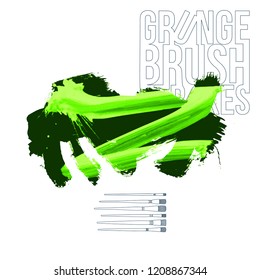 Green brush stroke and texture. Grunge vector abstract hand - painted element. Underline and border design.