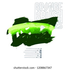 Green brush stroke and texture. Grunge vector abstract hand - painted element. Underline and border design.