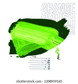 Green brush stroke and texture. Grunge vector abstract hand - painted element. Underline and border design.