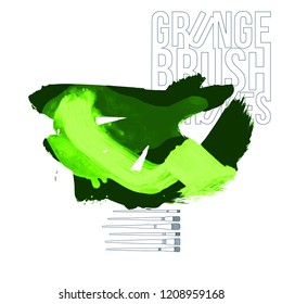 Green brush stroke and texture. Grunge vector abstract hand - painted element. Underline and border design.