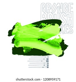 Green brush stroke and texture. Grunge vector abstract hand - painted element. Underline and border design.