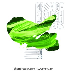 Green brush stroke and texture. Grunge vector abstract hand - painted element. Underline and border design.