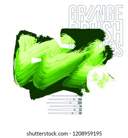 Green brush stroke and texture. Grunge vector abstract hand - painted element. Underline and border design.