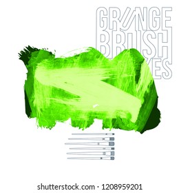 Green brush stroke and texture. Grunge vector abstract hand - painted element. Underline and border design.