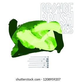 Green brush stroke and texture. Grunge vector abstract hand - painted element. Underline and border design.