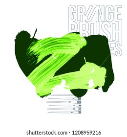 Green brush stroke and texture. Grunge vector abstract hand - painted element. Underline and border design.